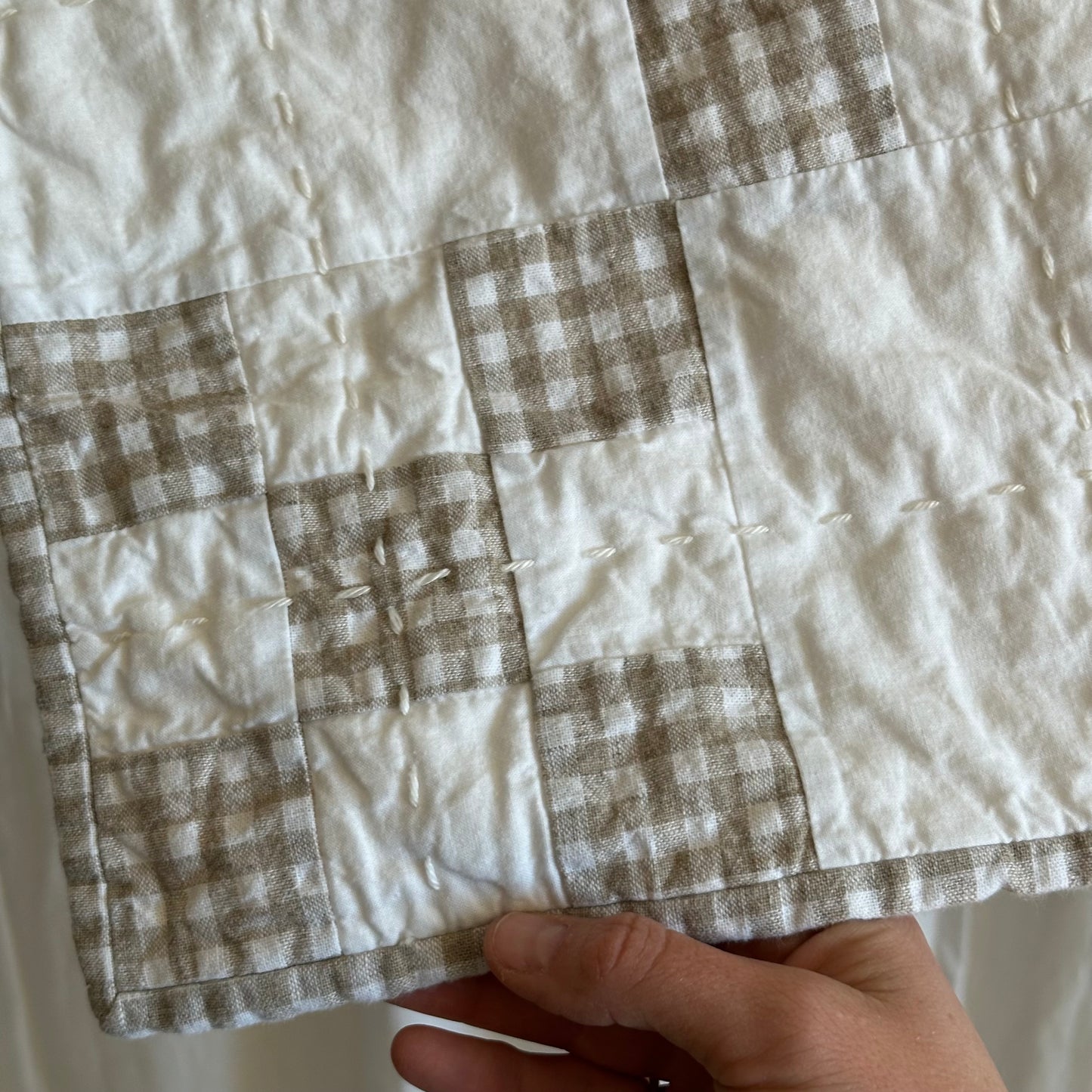 Linen Gingham in Natural and White